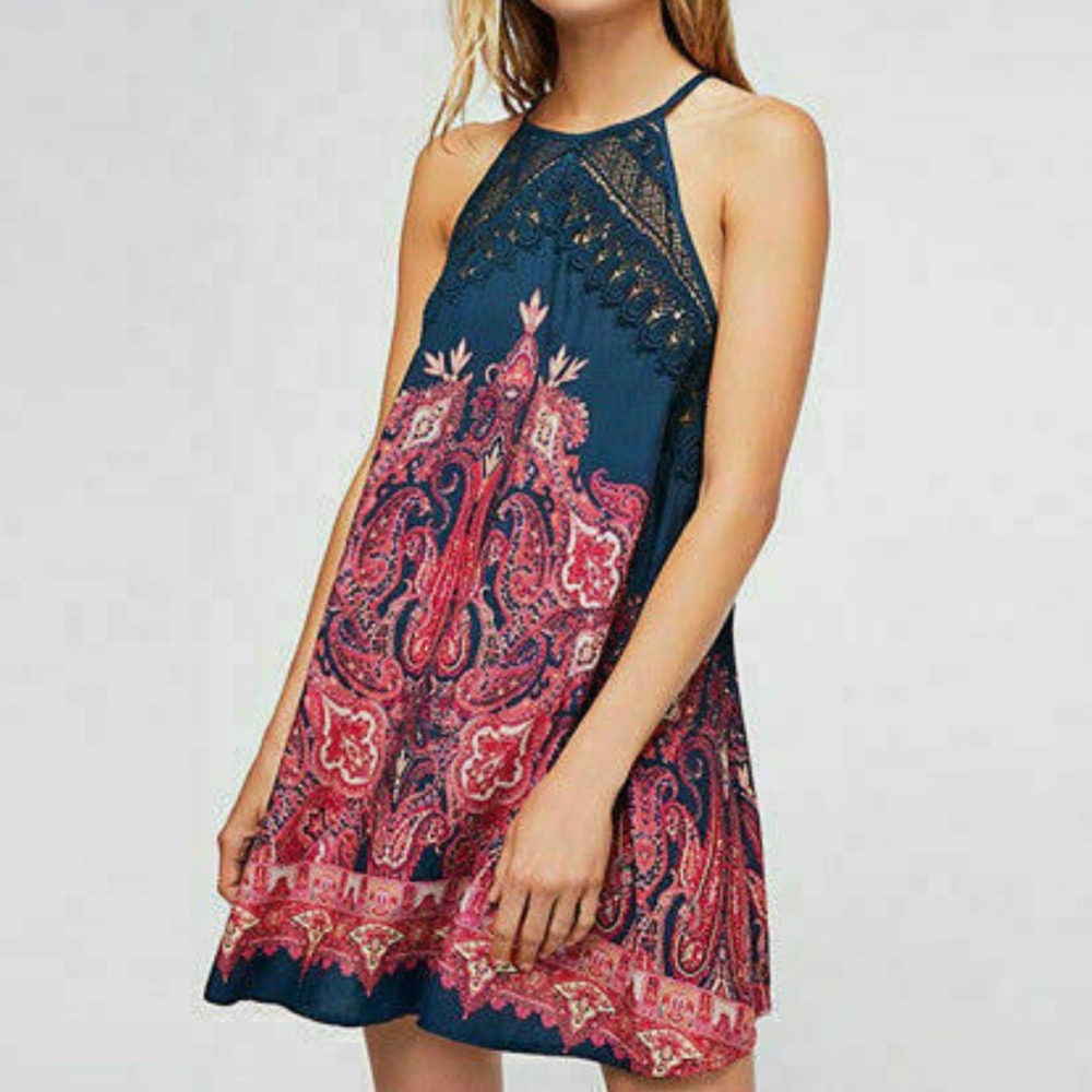 Intimately Free People Printed Crochet Mini Dress